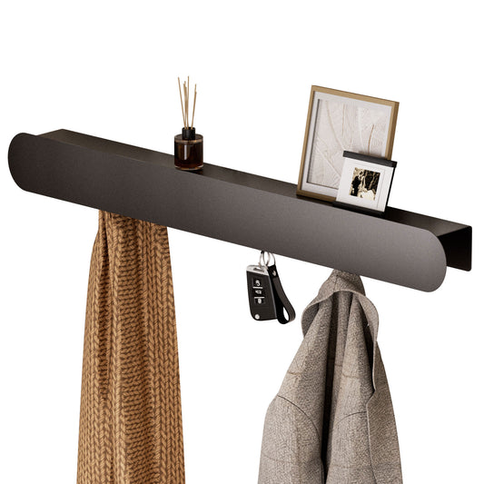 Enogets Wall Mount Coat Rack, 6 Hidden Hooks & Storage Organizer for Entryway, Living Room, Bedroom (Black)