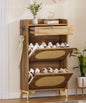 Enogets Rattan Shoe Cabinet with 2 Flip Drawers and Top Drawer for Entryway