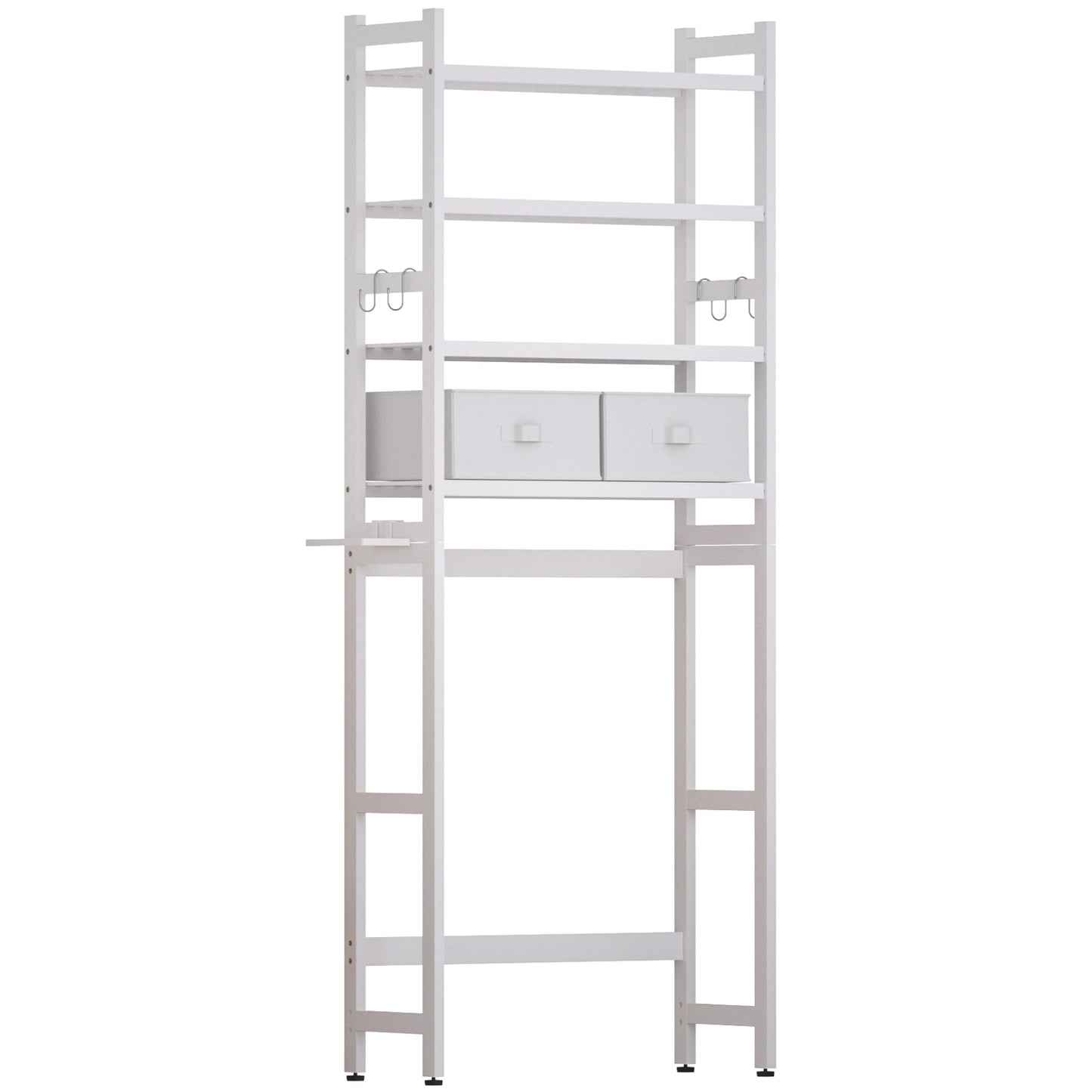 Enogets Over the Toilet Storage, Bamboo Bathroom Shelf Organizer with 2 Baskets & 4 Hooks, 4-Tier Space Saver