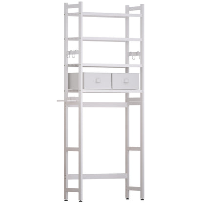 Enogets Over the Toilet Storage, Bamboo Bathroom Shelf Organizer with 2 Baskets & 4 Hooks, 4-Tier Space Saver