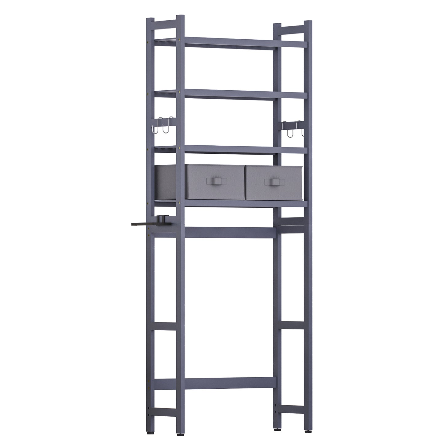 Enogets Over the Toilet Storage, Bamboo Bathroom Shelf Organizer with 2 Baskets & 4 Hooks, 4-Tier Space Saver