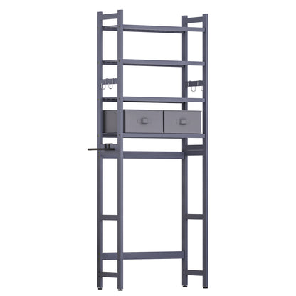 Enogets Over the Toilet Storage, Bamboo Bathroom Shelf Organizer with 2 Baskets & 4 Hooks, 4-Tier Space Saver