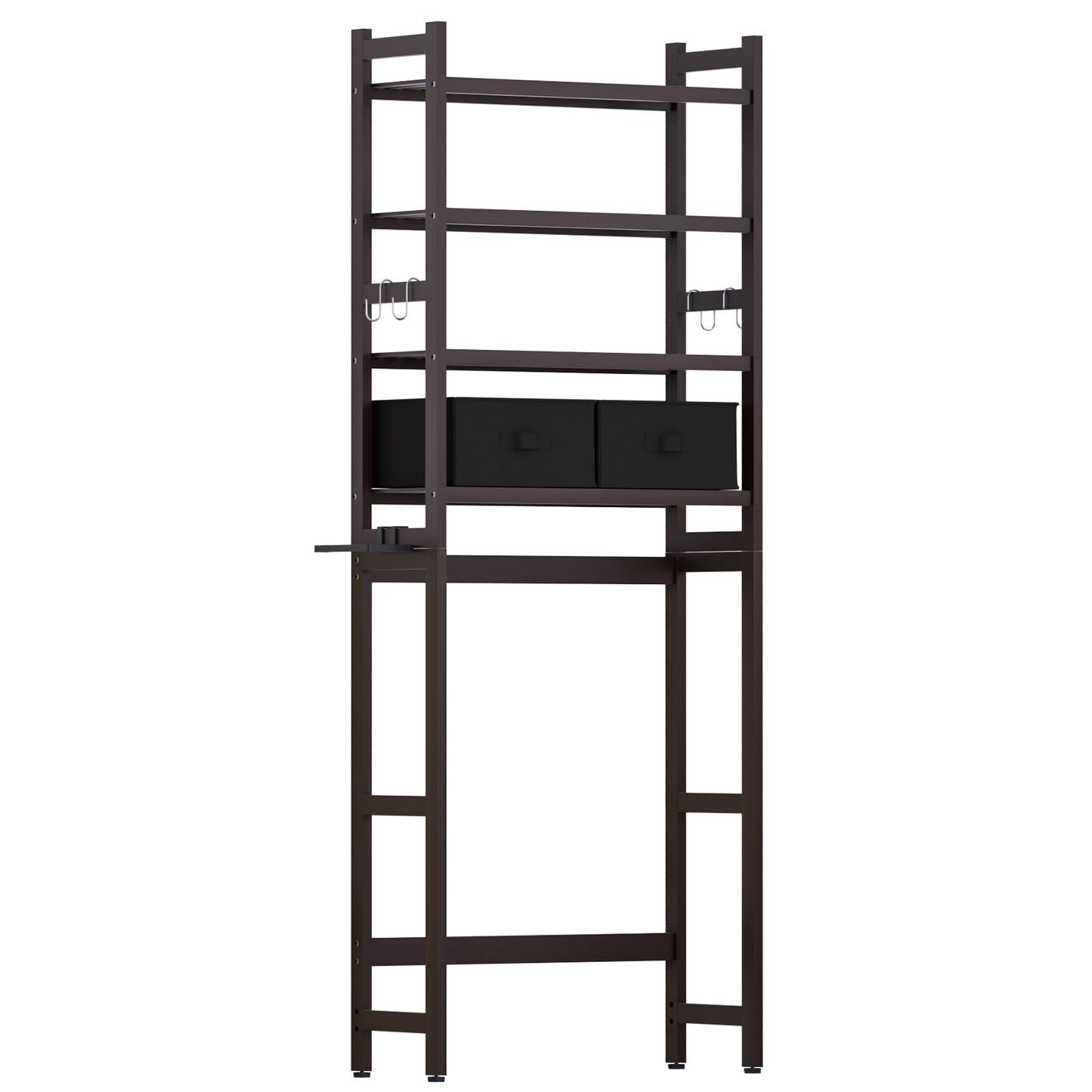 Enogets Over the Toilet Storage, Bamboo Bathroom Shelf Organizer with 2 Baskets & 4 Hooks, 4-Tier Space Saver