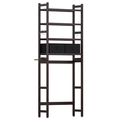 Enogets Over the Toilet Storage, Bamboo Bathroom Shelf Organizer with 2 Baskets & 4 Hooks, 4-Tier Space Saver