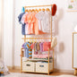 Enogets Bamboo Closet Organizer, Freestanding Clothing Rack with Adjustable Hanging Rods & 2 Storage Baskets for Children's Bedroom