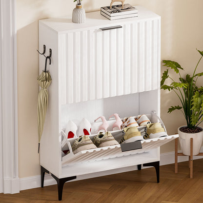 Enogets Shoe Cabinet with 2 Flip Drawers, Freestanding Hidden Storage, Entryway Hallway Organizer