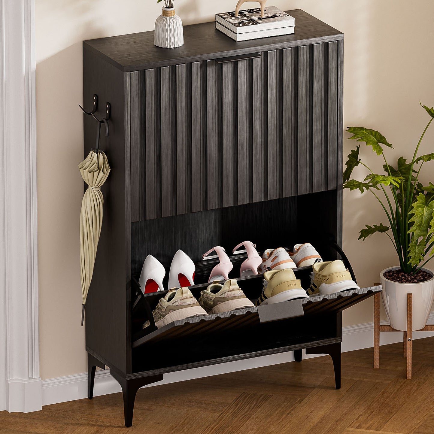 Enogets Shoe Cabinet with 2 Flip Drawers, Freestanding Hidden Storage, Entryway Hallway Organizer