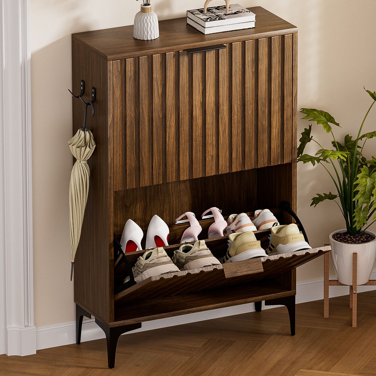 Enogets Shoe Cabinet with 2 Flip Drawers, Freestanding Hidden Storage, Entryway Hallway Organizer