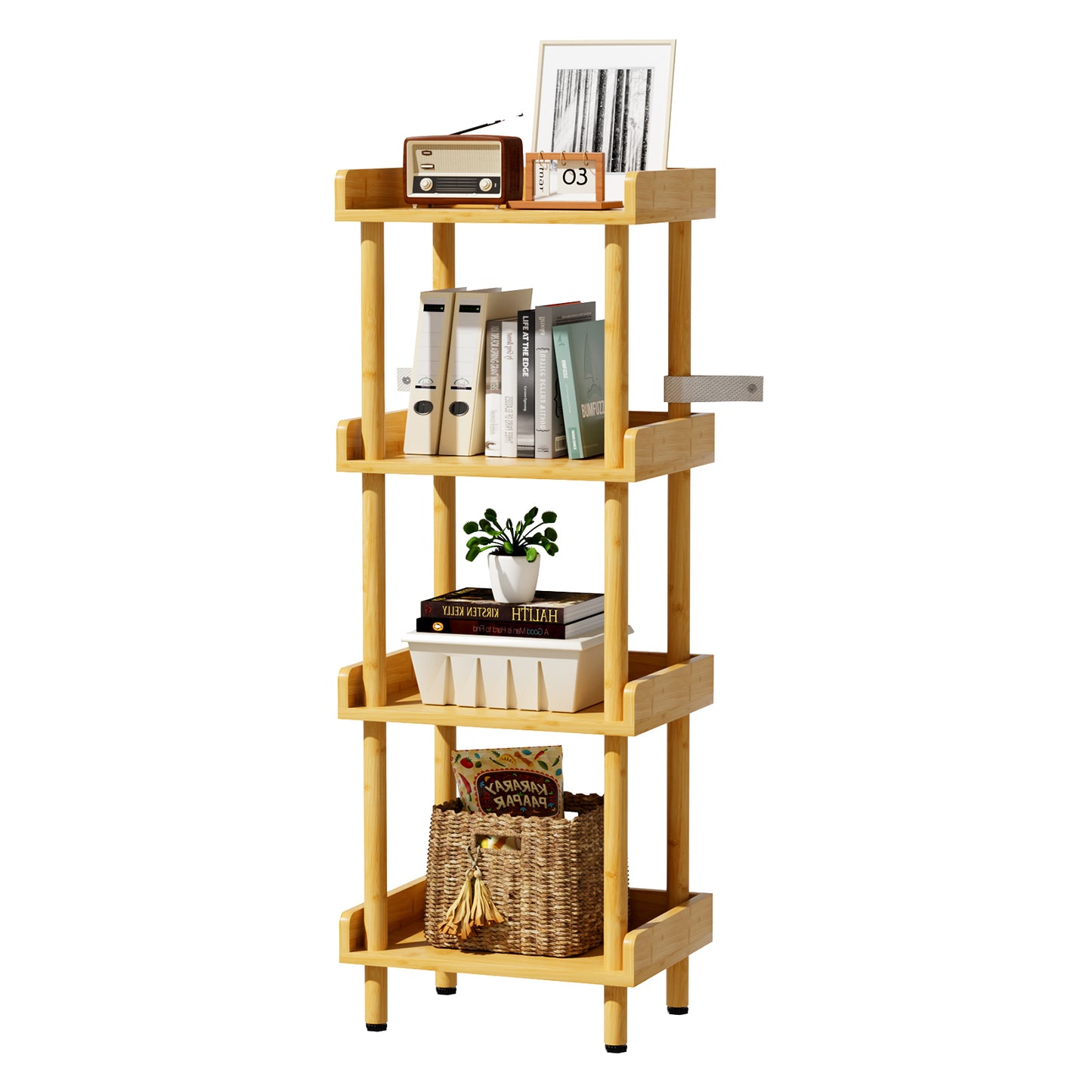 Enogets Bamboo 4-Tier Shelf with Tool-Free Assembly, Bamboo Storage Shelving for Bathroom, Living Room, Kitchen