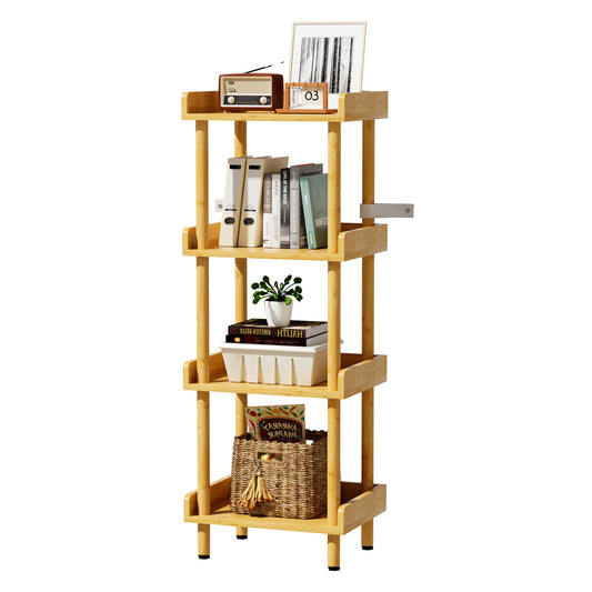Enogets Bamboo 4-Tier Shelf with Tool-Free Assembly, Bamboo Storage Shelving for Bathroom, Living Room, Kitchen