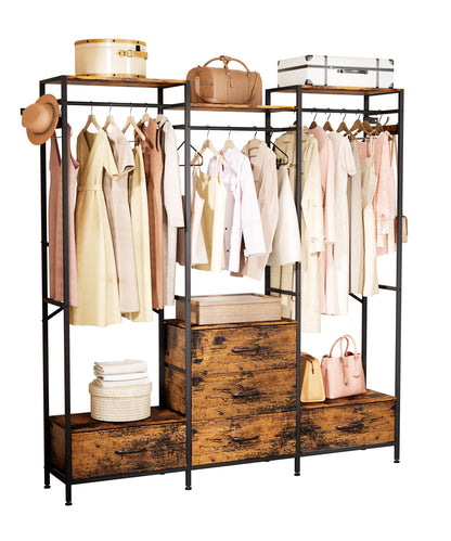 Enogets Freestanding Closet Organiser with 5 Drawer, Big Garment Hanging Rack, Wardrobe Storage Organizer for Bedroom, Living Room