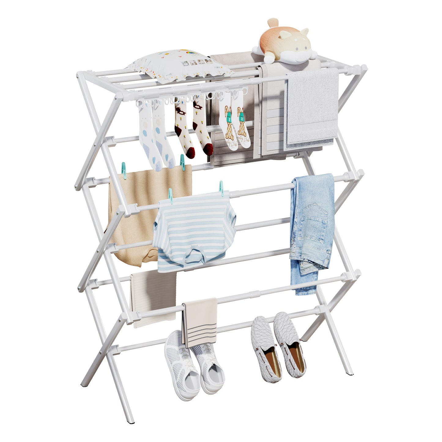 Enogets Expandable Clothes Drying Rack, Foldable & Collapsible Steel Laundry Drying Racks, White