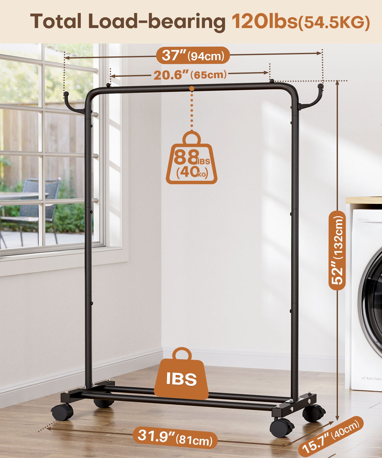 Enogets Heavy Duty Rolling Garment Rack，Metal Clothing Rack for Hanging with Stroage Shelf and Hooks（Black）