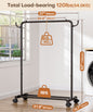 Enogets Heavy Duty Rolling Garment Rack，Metal Clothing Rack for Hanging with Stroage Shelf and Hooks（Black）
