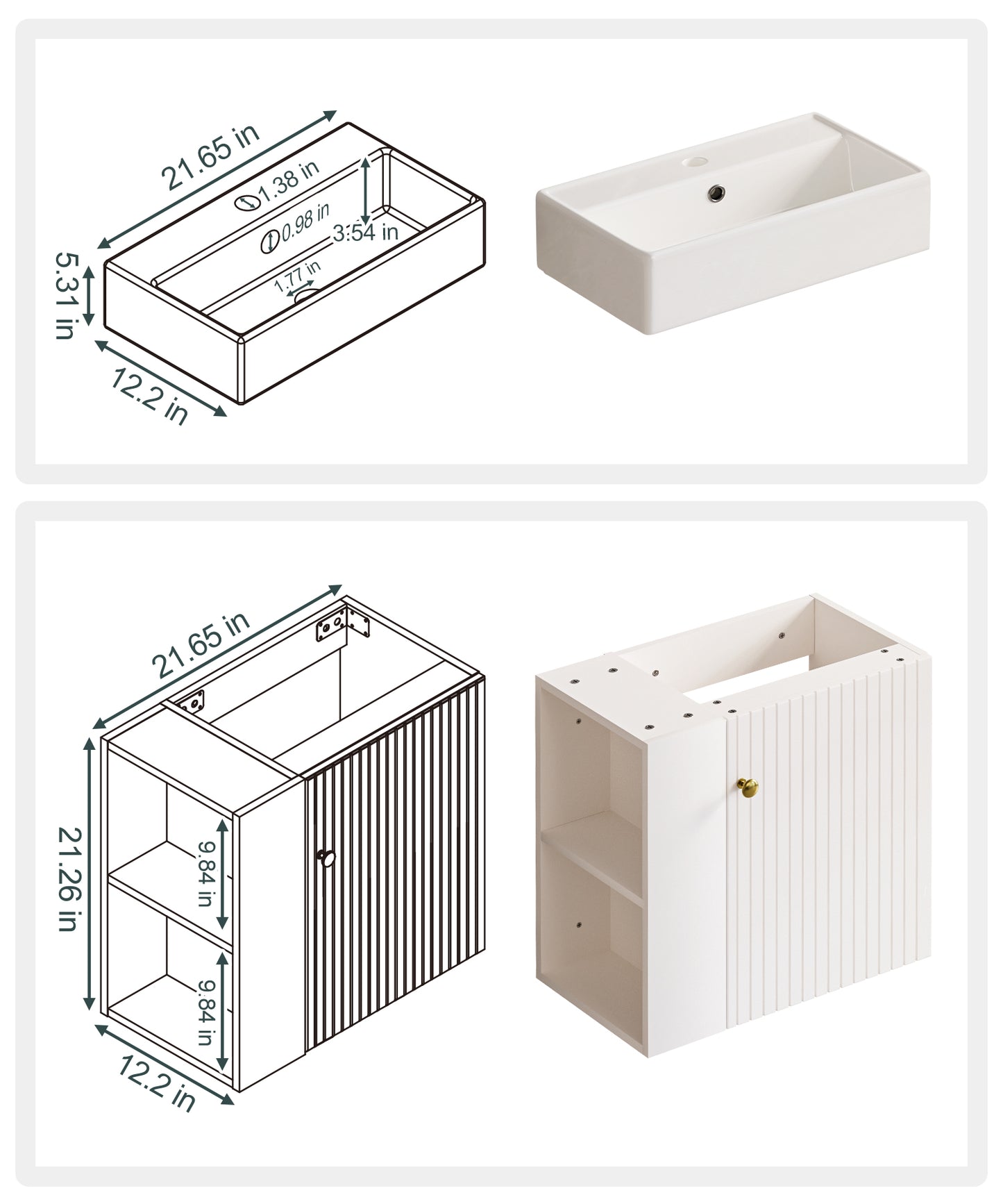 Enogets Bathroom Vanity Wall-Mounted with Ceramic Sink, Single Door Storage Cabinet, Space Saving Design for Small Bathroom
