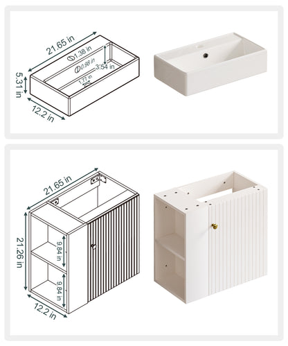Enogets Bathroom Vanity Wall-Mounted with Ceramic Sink, Single Door Storage Cabinet, Space Saving Design for Small Bathroom