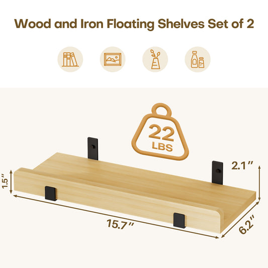 Floating Wall Shelf Set of 2, 40 cm Rectangular Wall Mounted Shelves for Bathroom, Kitchen, Living Room Storage