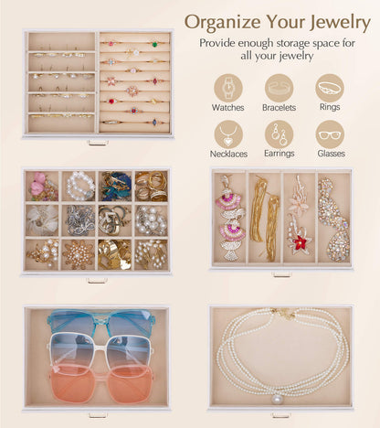 Enogets Large Jewelry Box for Women, 6 Layers 5 Drawers Organizer with Mirror for Ring Earring Necklace