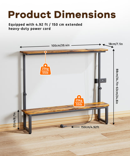 Enogets 39inch Entryway Table with double storage shelves, Console Table Height Adjustable, Behind Couch Metal Frame with Charge Station