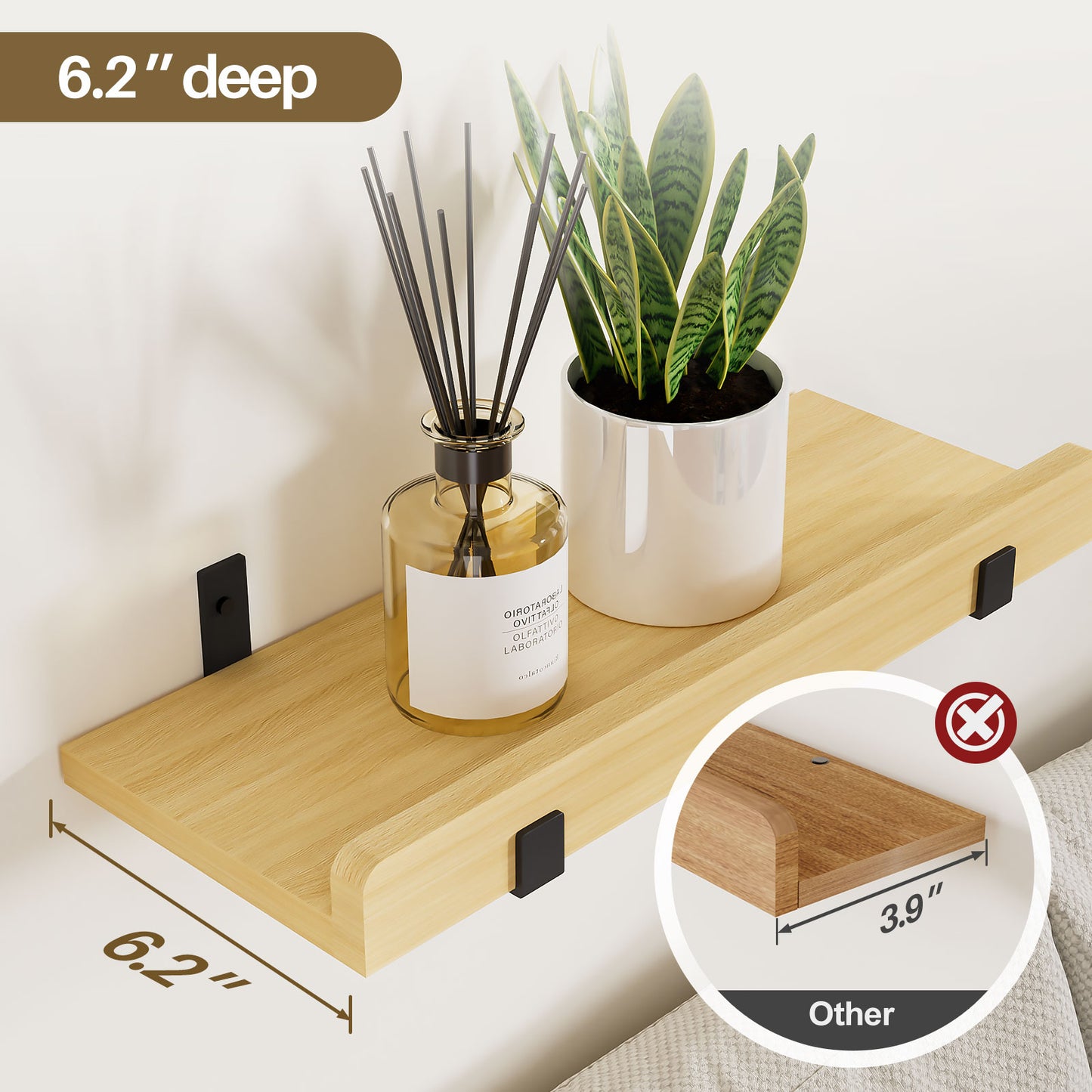 Floating Wall Shelf Set of 2, 40 cm Rectangular Wall Mounted Shelves for Bathroom, Kitchen, Living Room Storage