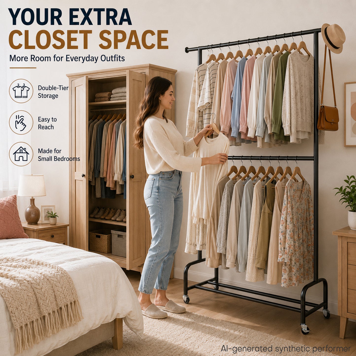 Enogets Heavy Duty Rolling Clothes Rack, double Layers with 450 lbs Capacity, Commercial Grade Garment Rack with Wheels, Black
