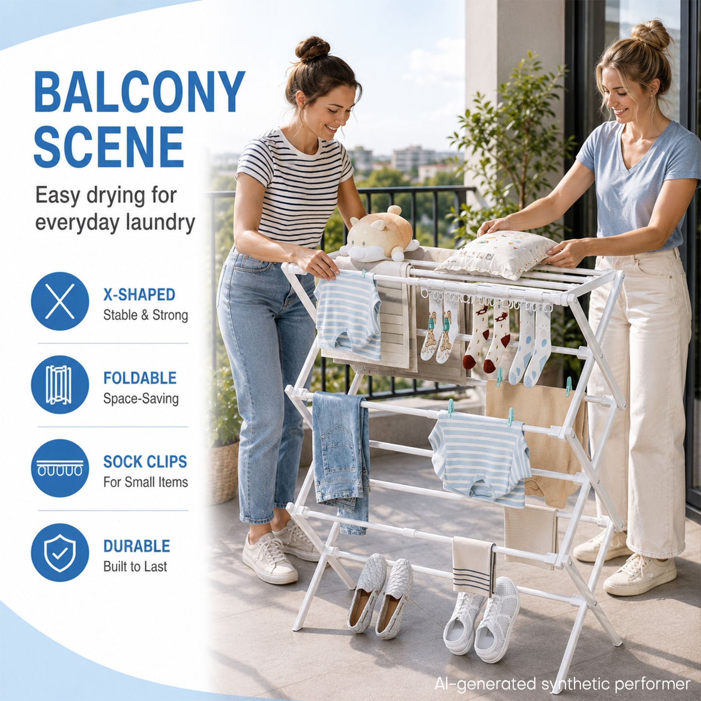 Enogets Expandable Clothes Drying Rack, Foldable & Collapsible Steel Laundry Drying Racks, White