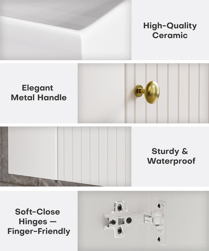 Enogets Bathroom Vanity Wall-Mounted with Ceramic Sink, Single Door Storage Cabinet, Space Saving Design for Small Bathroom