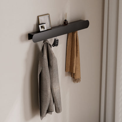 Enogets Wall Mount Coat Rack, 6 Hidden Hooks & Storage Organizer for Entryway, Living Room, Bedroom (Black)