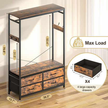 Enogets Freestanding Clothes Rack with 4 Drawers & Shelves Garment Hanging Rack with 4 Hooks- Wardrobe Storage Organizer for Bedroom, Living Room