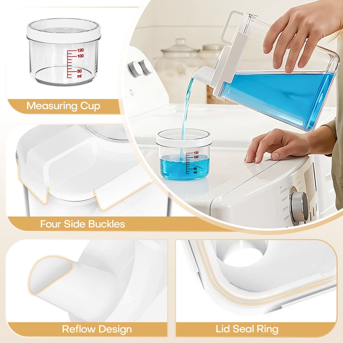 Enogets 5-Pack Laundry Pods Containers with Bamboo Lids, Clear Jars for Washing Detergent and Scent Beads, Includes Labels and Scoops