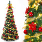 Enogets Pre-Lit Pop-Up Christmas Tree 6FT with Warm White Lights, Foldable Holiday Tree with Red & Gold Ornaments for Indoor Seasonal Decor