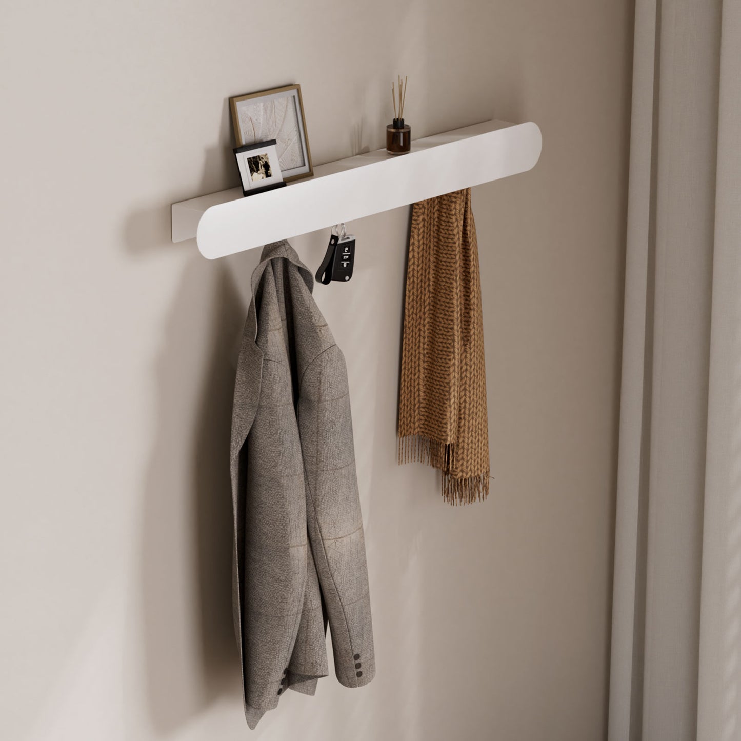 Enogets Wall Mount Coat Rack, 6 Hidden Hooks & Storage Organizer for Entryway, Living Room, Bedroom (Black)