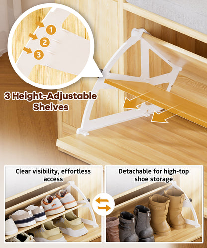 Enogets 2 in 1 Shoe Bench with 2 Flip Drawers, Modern Entryway Shoes Cabinet with Padded Seat Cushion, Wooden Shoe Storage for Entryway, Bedroom and Apartment, 31.5"