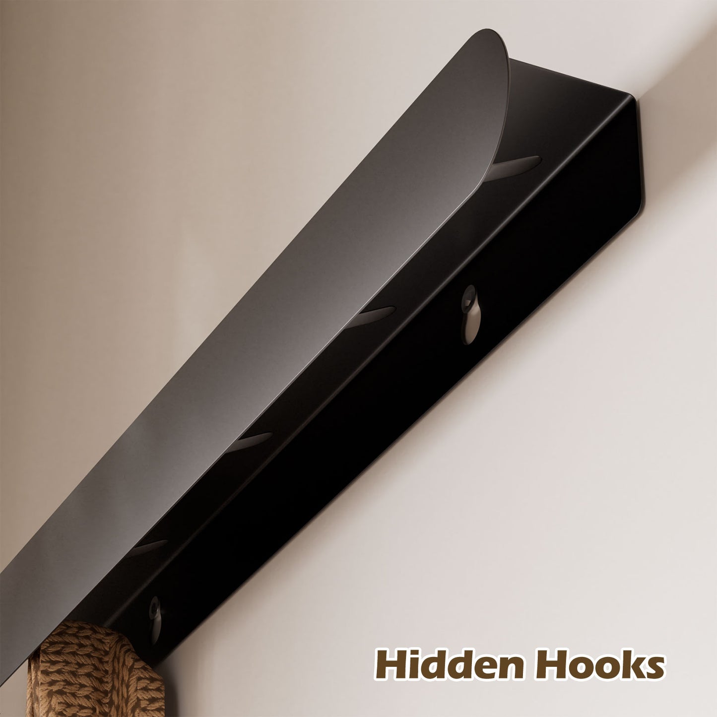 Enogets Wall Mount Coat Rack, 6 Hidden Hooks & Storage Organizer for Entryway, Living Room, Bedroom (Black)