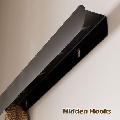 Enogets Wall Mount Coat Rack, 6 Hidden Hooks & Storage Organizer for Entryway, Living Room, Bedroom (Black)