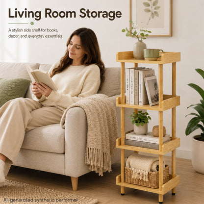 Enogets Bamboo 4-Tier Shelf with Tool-Free Assembly, Bamboo Storage Shelving for Bathroom, Living Room, Kitchen