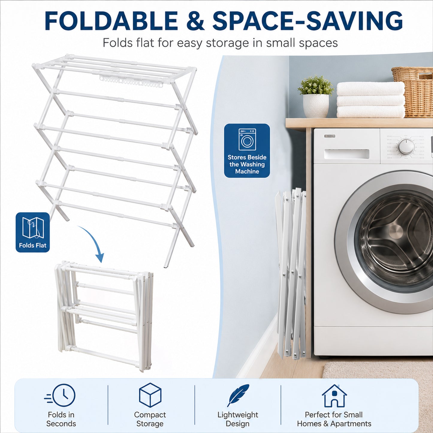 Enogets Expandable Clothes Drying Rack, Foldable & Collapsible Steel Laundry Drying Racks, White