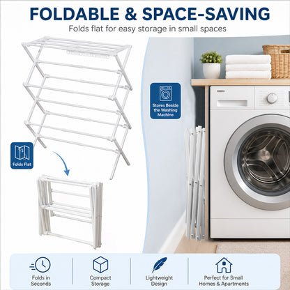 Enogets Expandable Clothes Drying Rack, Foldable & Collapsible Steel Laundry Drying Racks, White