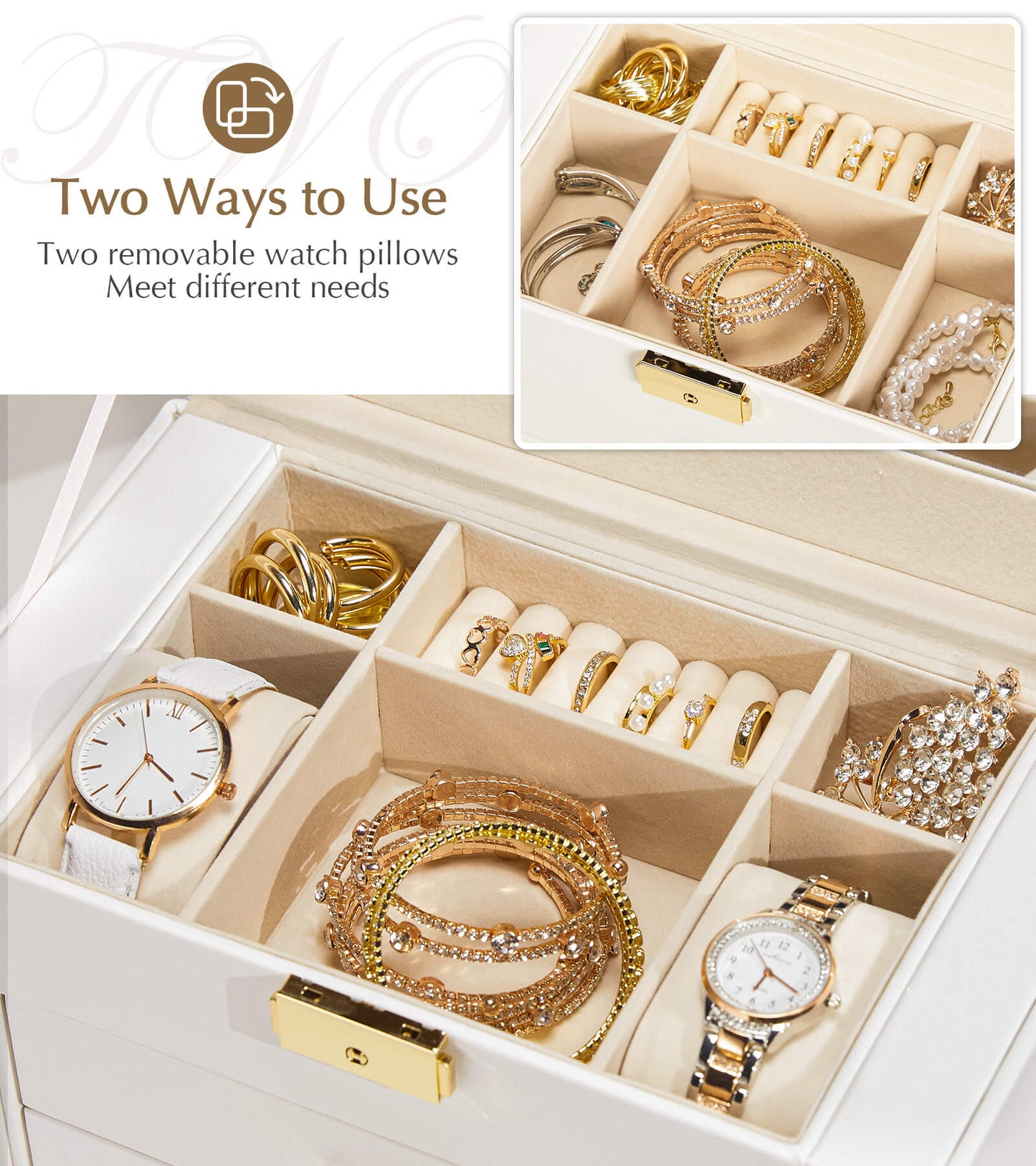 Enogets Large Jewelry Box for Women, 6 Layers 5 Drawers Organizer with Mirror for Ring Earring Necklace