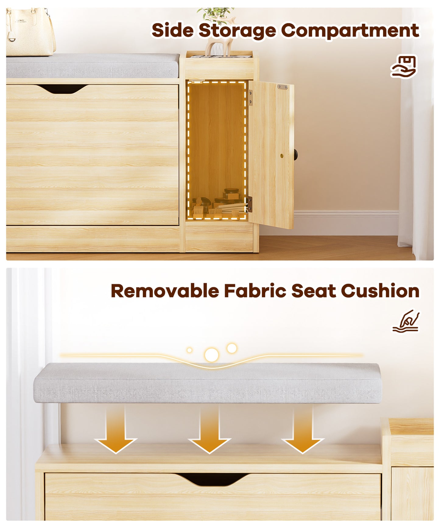 Enogets 2 in 1 Shoe Bench with 2 Flip Drawers, Modern Entryway Shoes Cabinet with Padded Seat Cushion, Wooden Shoe Storage for Entryway, Bedroom and Apartment, 31.5"