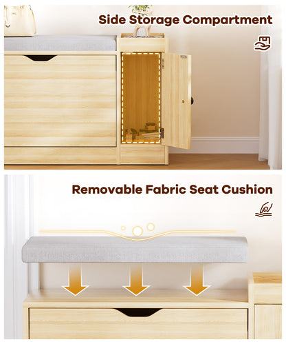 Enogets 2 in 1 Shoe Bench with 2 Flip Drawers, Modern Entryway Shoes Cabinet with Padded Seat Cushion, Wooden Shoe Storage for Entryway, Bedroom and Apartment, 31.5"