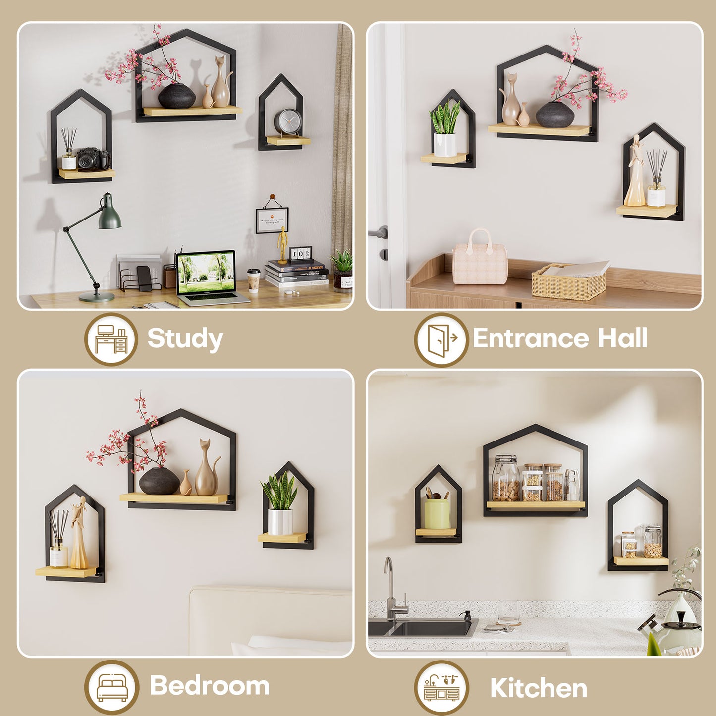 Engoets Floating Wall Shelf 3er-Set, Triangular Design for Wall Mounting Storage for Living Room, Kitchen & Hallway
