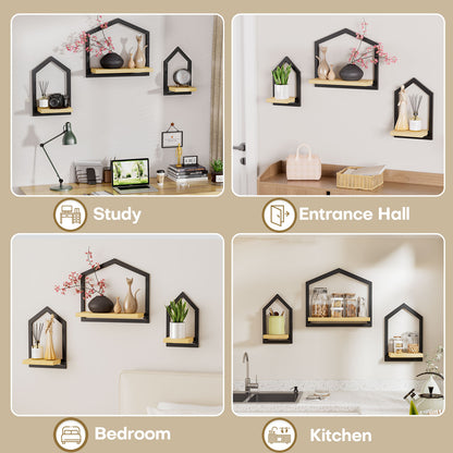 Engoets Floating Wall Shelf 3er-Set, Triangular Design for Wall Mounting Storage for Living Room, Kitchen & Hallway