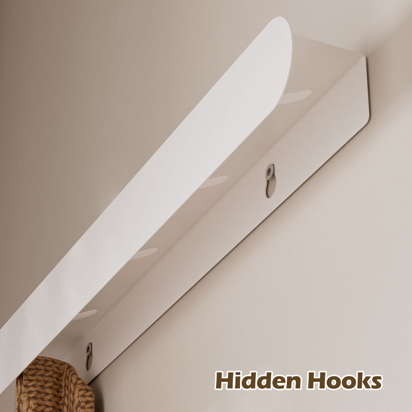 Enogets Wall Mount Coat Rack, 6 Hidden Hooks & Storage Organizer for Entryway, Living Room, Bedroom (Black)