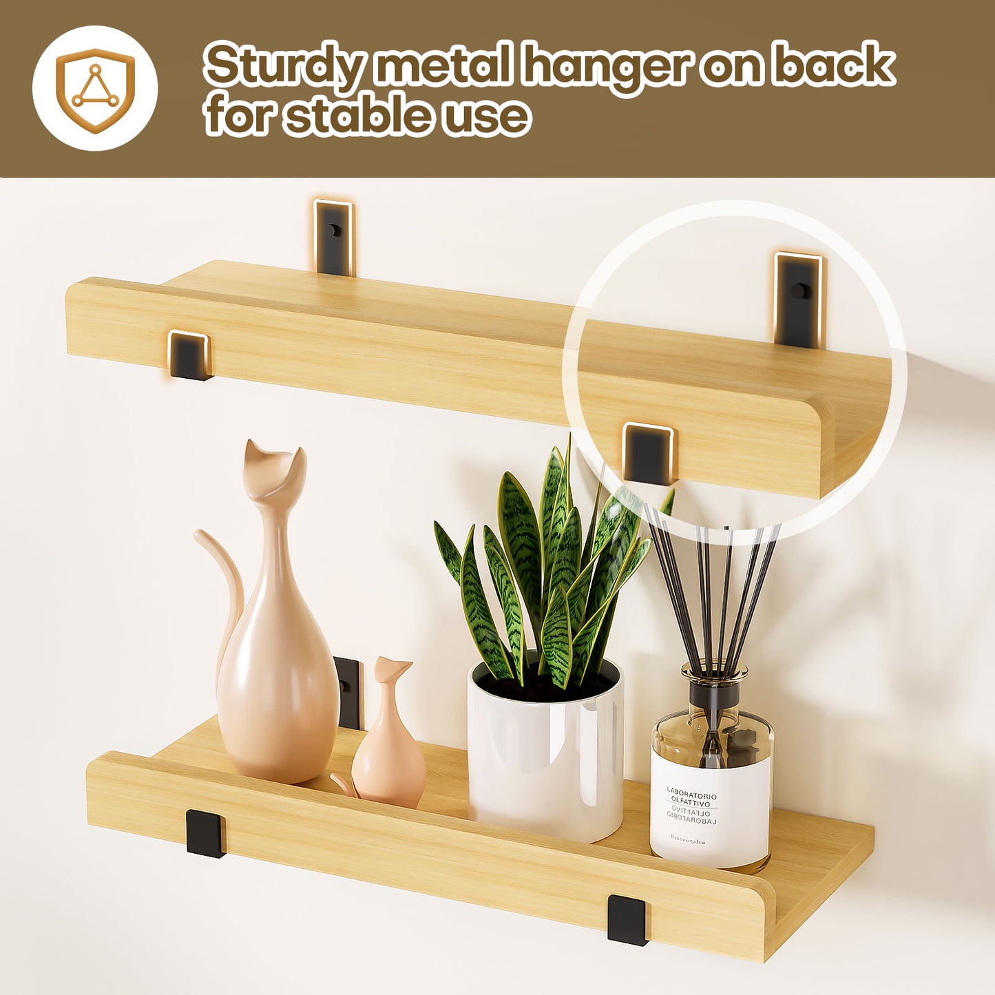 Floating Wall Shelf Set of 2, 40 cm Rectangular Wall Mounted Shelves for Bathroom, Kitchen, Living Room Storage