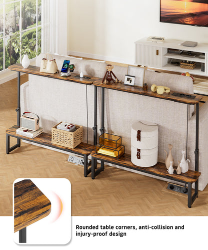 Enogets 39inch Entryway Table with double storage shelves, Console Table Height Adjustable, Behind Couch Metal Frame with Charge Station
