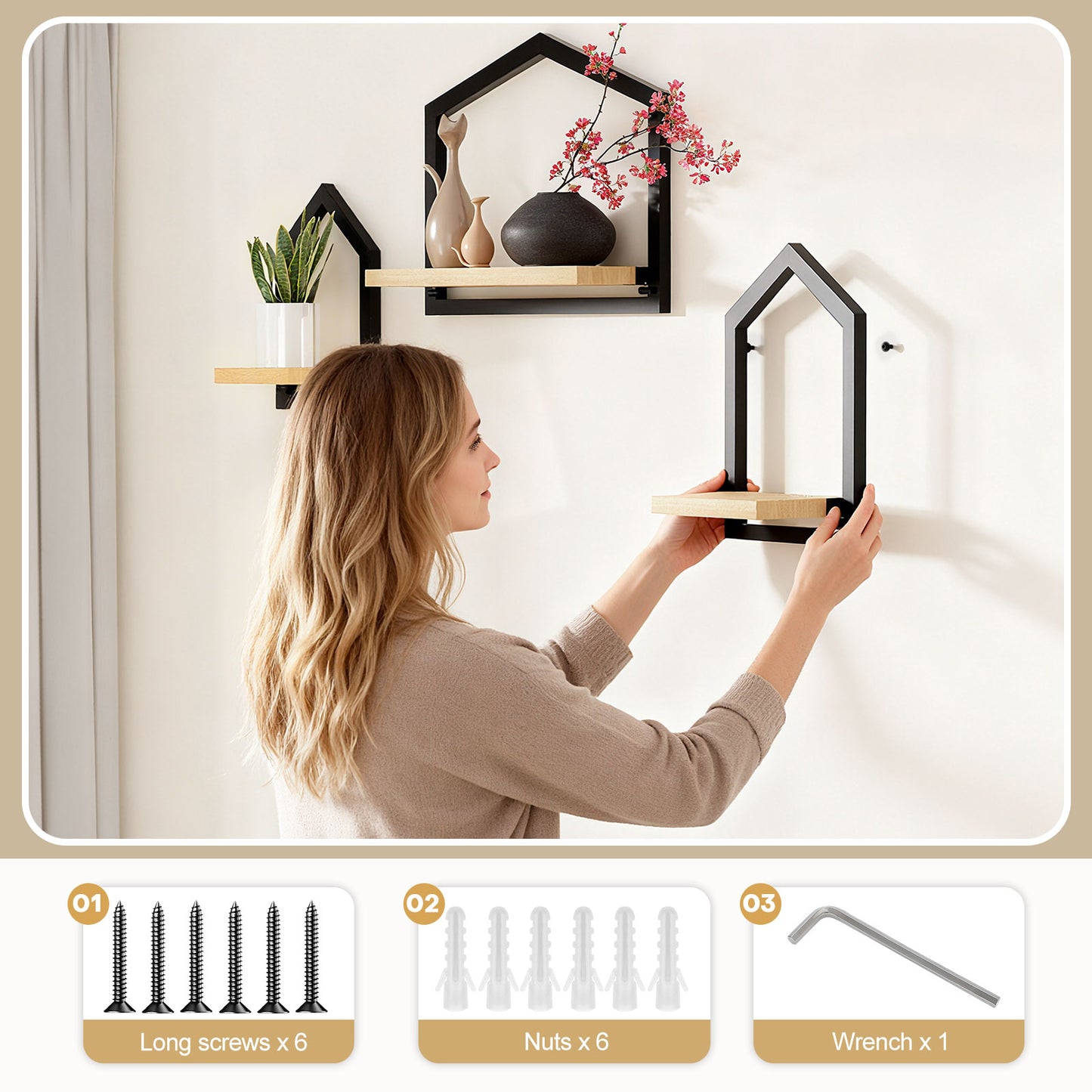 Engoets Floating Wall Shelf 3er-Set, Triangular Design for Wall Mounting Storage for Living Room, Kitchen & Hallway