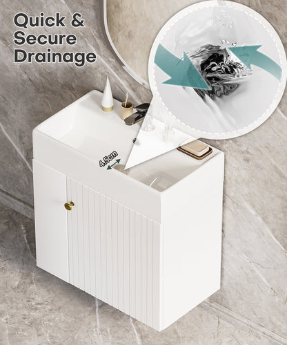 Enogets Bathroom Vanity Wall-Mounted with Ceramic Sink, Single Door Storage Cabinet, Space Saving Design for Small Bathroom