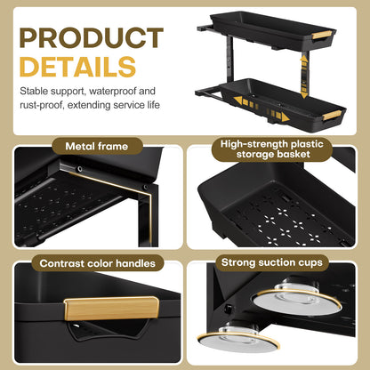 Enogets 2-Pack Under Sink Organizer, 2-Tier Pull-Out Storage Shelf for Kitchen & Bathroom – Black