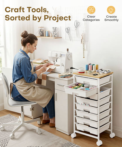 Enogets Rolling Utility Cart with 8 Drawers, Scrapbook Paper &tools Office School GarageOrganizer, White
